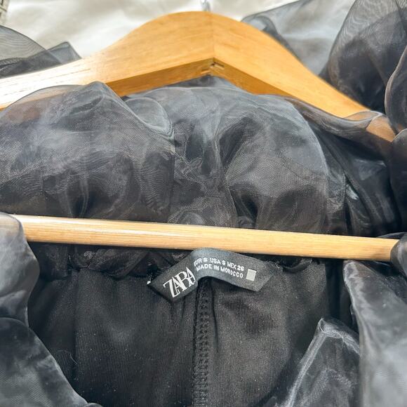 NWOT Zara Voluminous Organza Velvet Black Mini Dress Off Shoulder Size Small - Picture 10 of 12